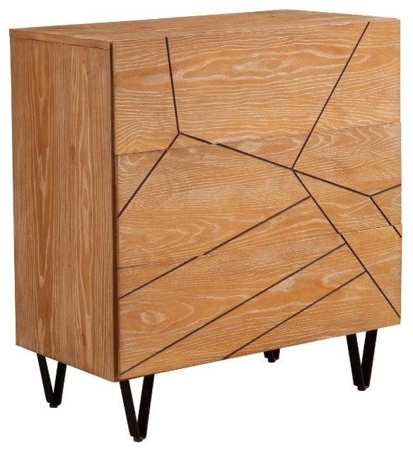 3 Drawer Mahogany Wood Small Chest With Metal Base Brown