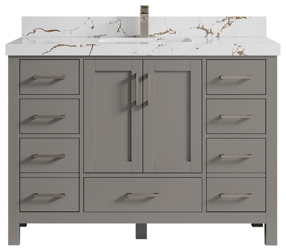 Malibu 48 Single Sink Bath Vanity in Elephant Skin Gray 2" Viola Brown