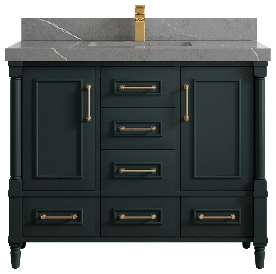 Aberdeen 42 Single Sink Bath Vanity in Dark Forest Green 2" Piatra Gray