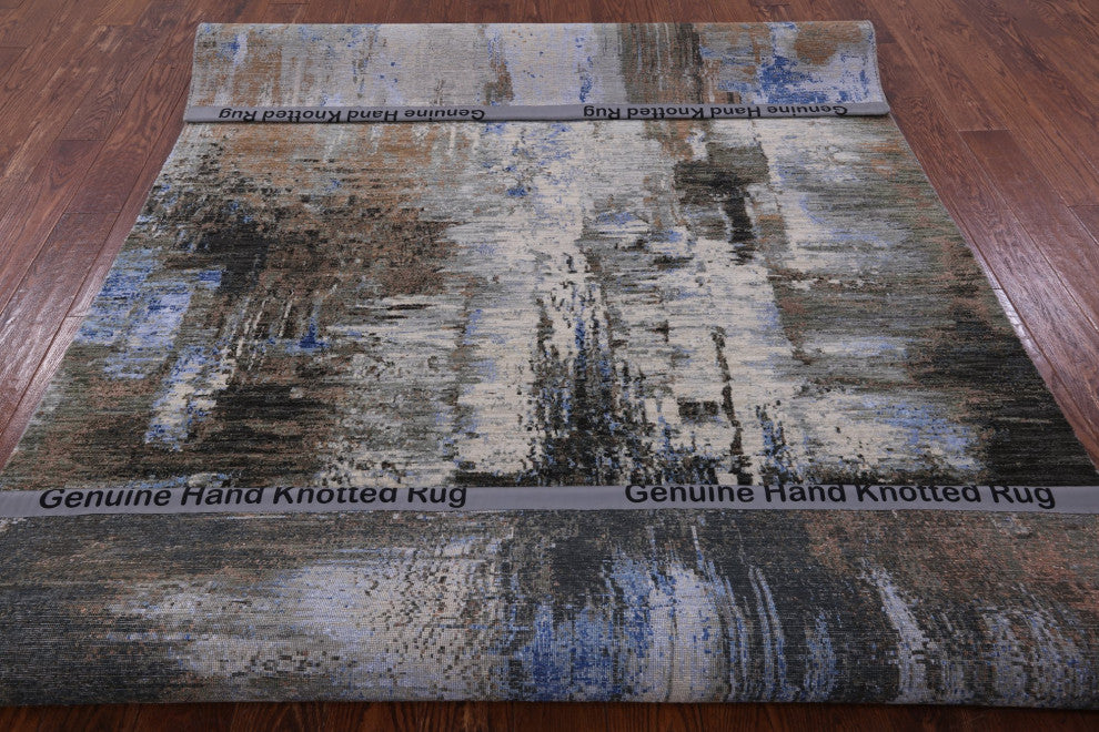 Wool and Silk Modern Hand Knotted Rug 6' 1" X 9' 0" Q7187