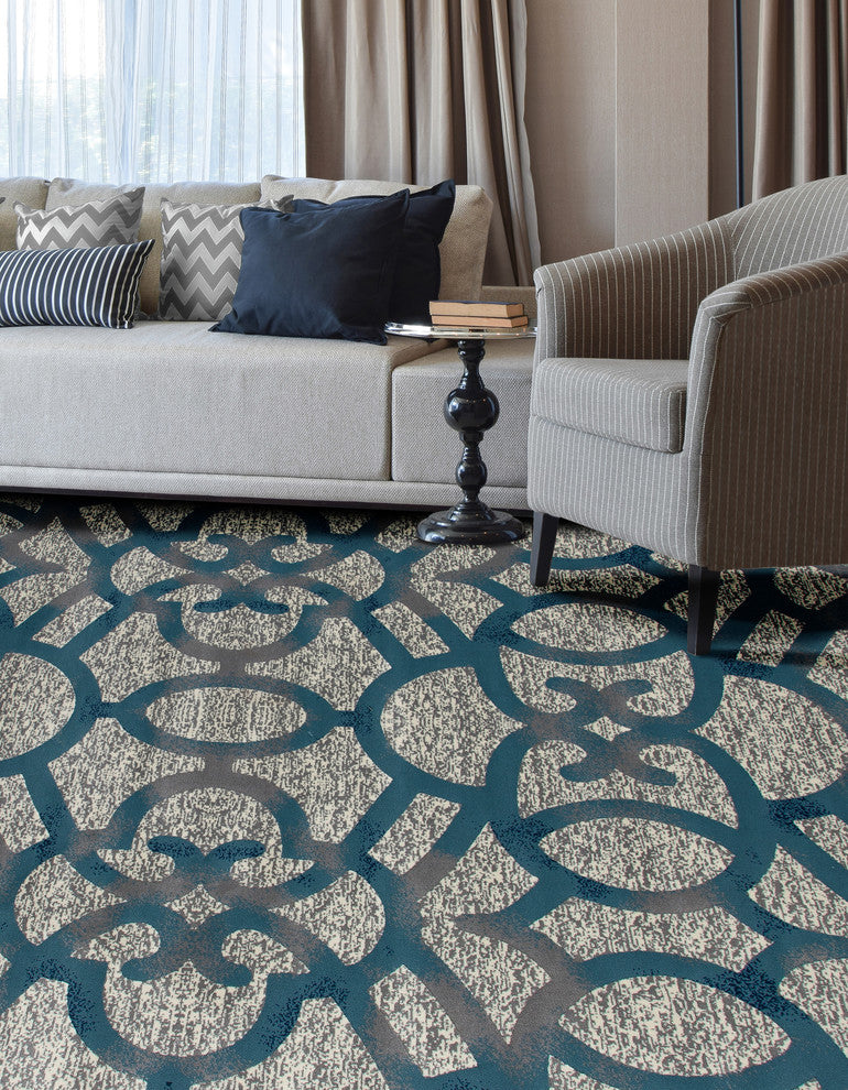 Bastille Trellis Blue 9'2"x12'4" Area Rug