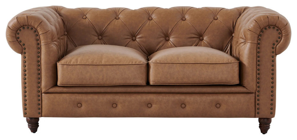 Cornelia Modern Contemporary Eco Leather Love Seat - Light Brown