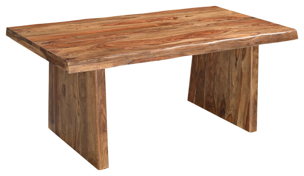 Damian 7-piece Upholstered Live Edge Solid Wood Dining Set, Brown