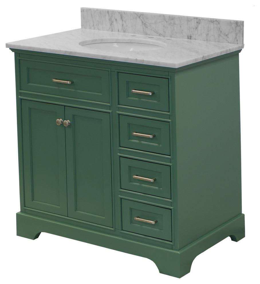 Aria 36" Bathroom Vanity, Sage Green, Carrara Marble