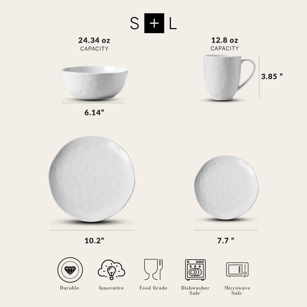 Stone Lain Ivy Porcelain 24 Piece Dinnerware Set, White