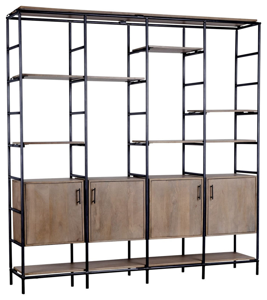 90" Brown Metal and Wood Bookcase