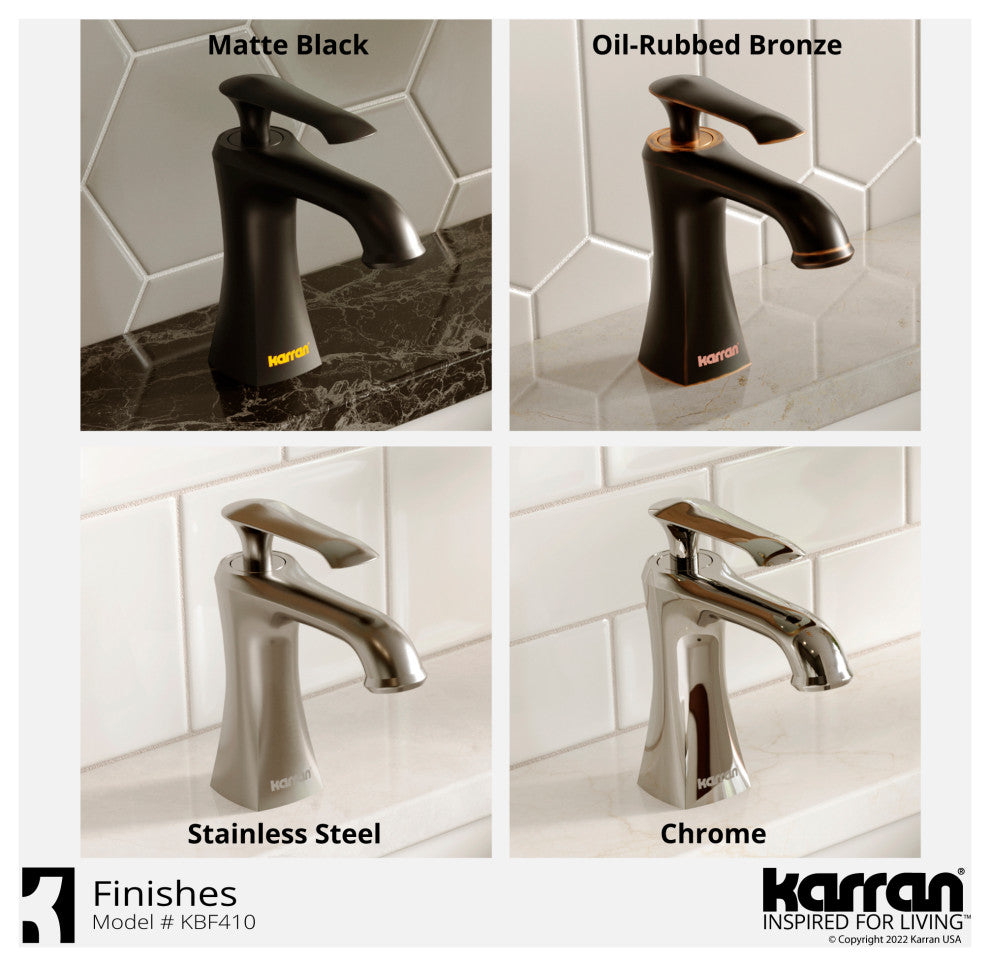 Karran 1-Hole 1-Handle Bathroom Faucet With Pop-Up Drain, Matte Black