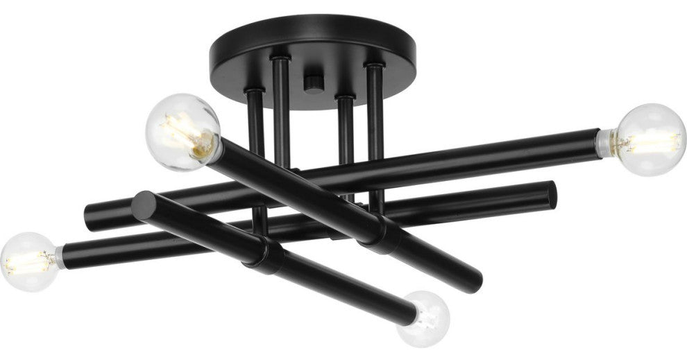 Arya Collection Four-Light Brushed Gold Luxe 20" Semi-Flush Mount Light, Matte Black
