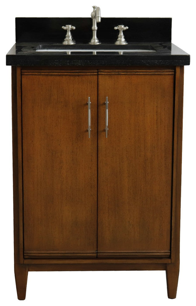 25" Single Sink Vanity, Walnut Finish With Black Galaxy Granite