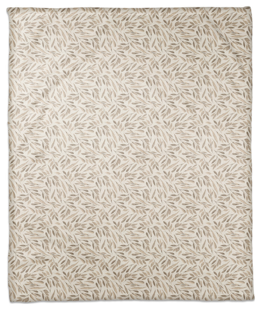Greige Leaves 50x60 Coral Fleece Blanket