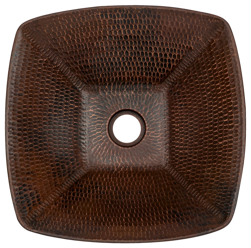 14-in Square Wire Rim Vessel Hammered Copper Bathroom Sink