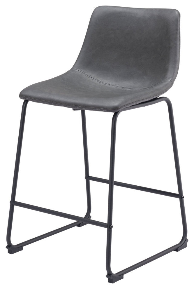 Counter Chair, Set of 2, Faux Vinyl Leather, Charcoal, Gray, Black, Industrial