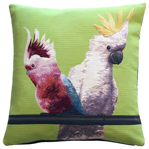 Pillow Decor - Cockatiel Birds Green Tapestry Throw Pillow