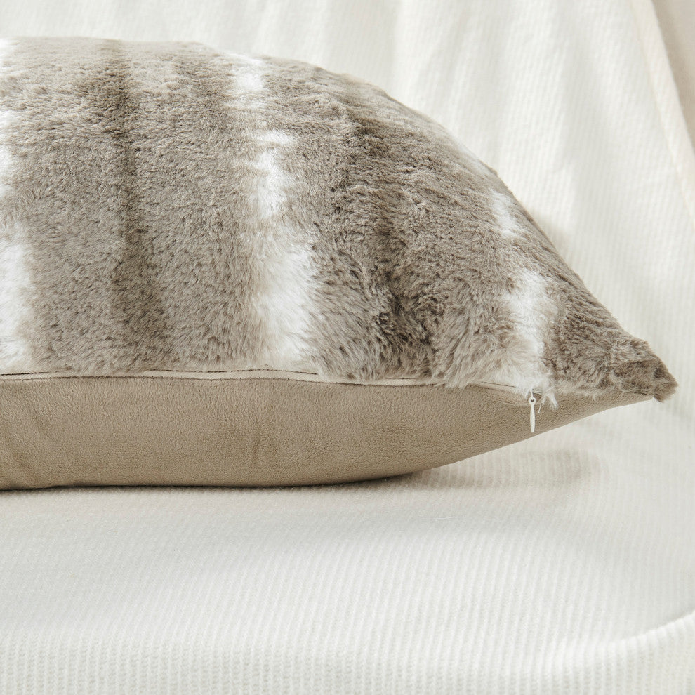 Amanda Stripe Faux Fur 2 Piece Pillow Shell Sets, Taupe Gray, 20"x20"
