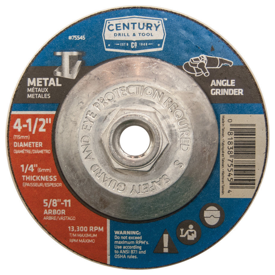 Type 27 Abrasive Metal Grinding Wheel, 4.5"x1/4"