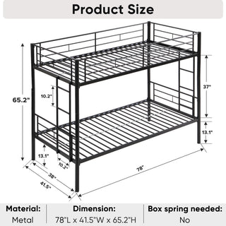 Gewnee Bunk Bed Twin Over Twin Size with 2 Ladders and Full-Length Guardrail