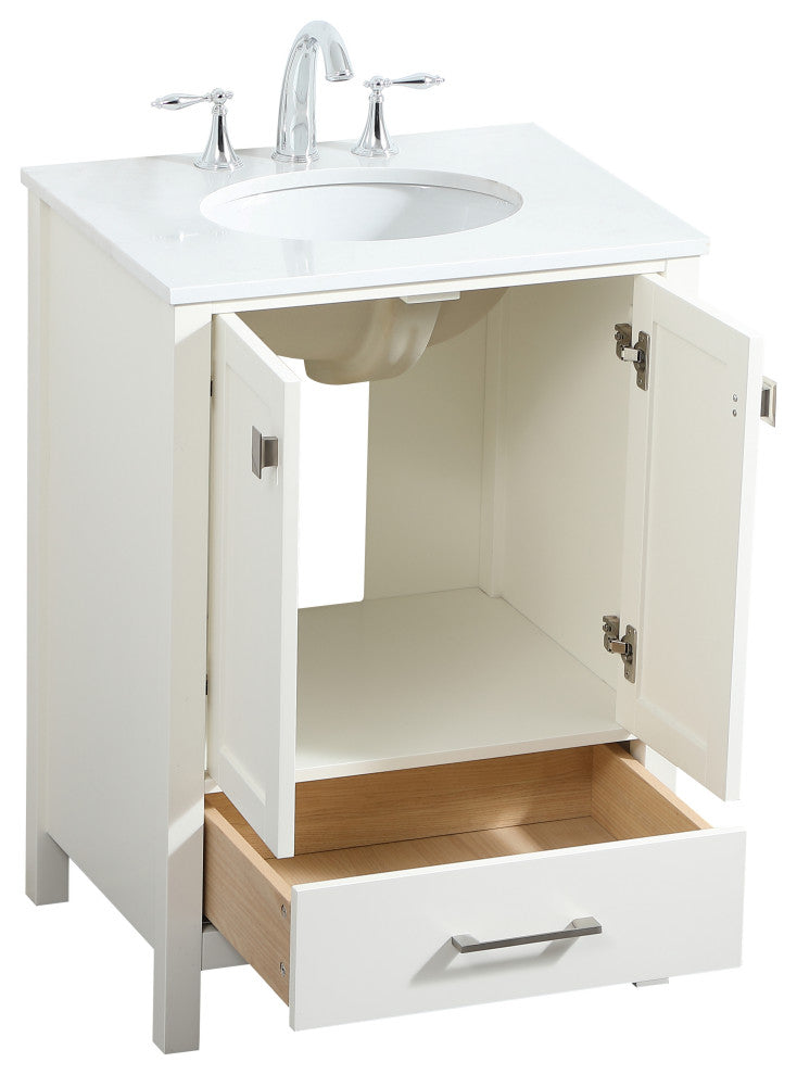 Isabel Single Bathroom Vanity, White, 24", Without Backsplash