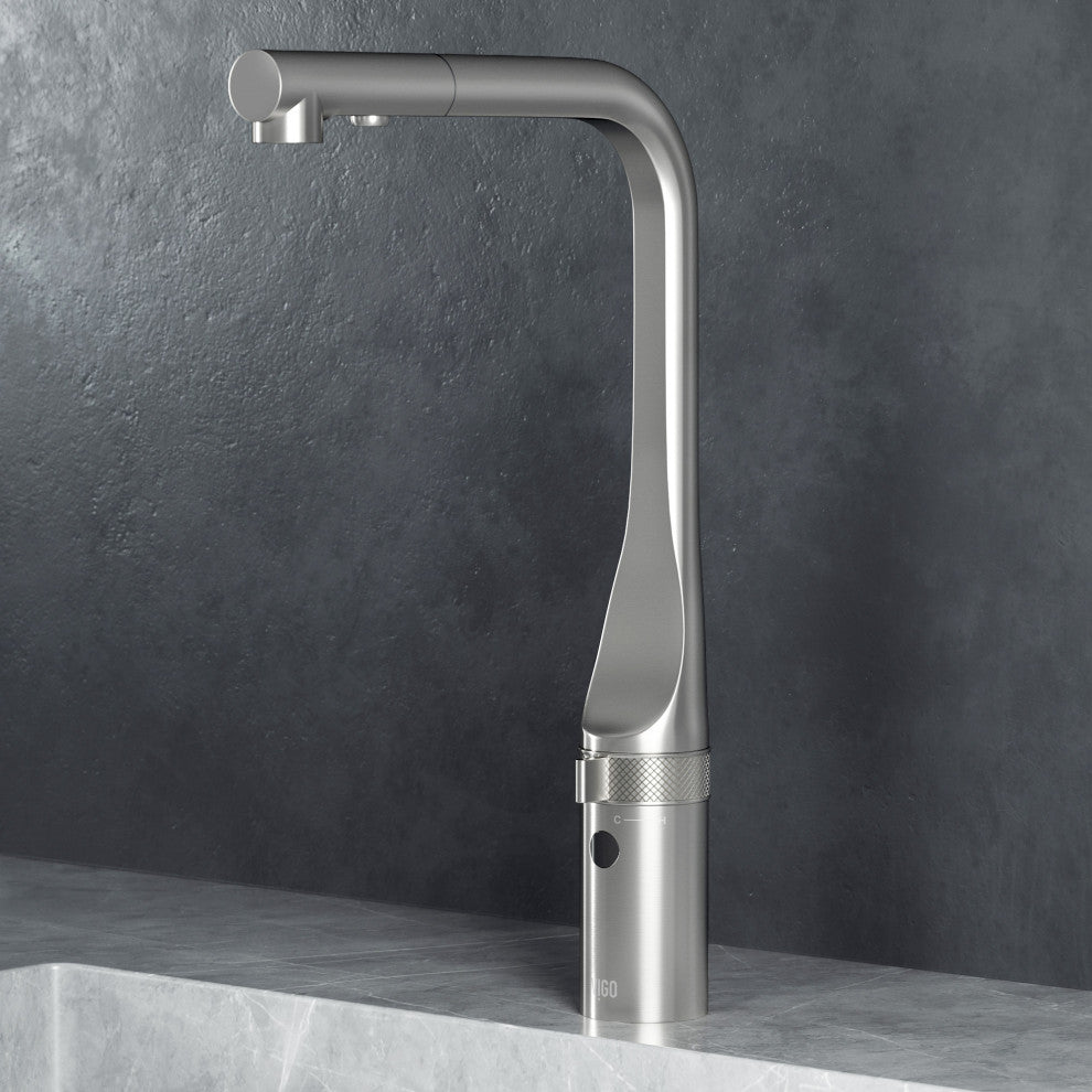 VIGO Jewel 15" H Touchless Pull-Out Sprayer Kitchen Faucet, Stainless Steel