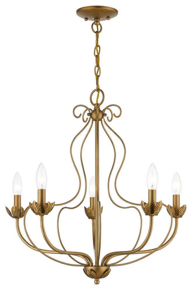 Livex Lighting 5 Light Antique Gold Leaf Chandelier