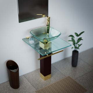 Bohemia 23 5/8" Glass Pedestal Sink Bathroom Combo with Towel Bar Faucet Drain