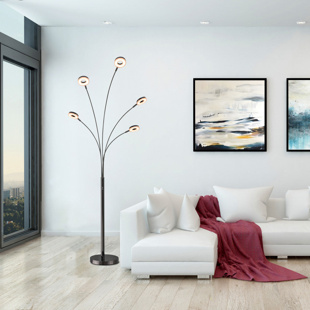 Artiva UFO Super Bright LED 5-Arched Floor Lamp with Touch Dimmer, 73"H