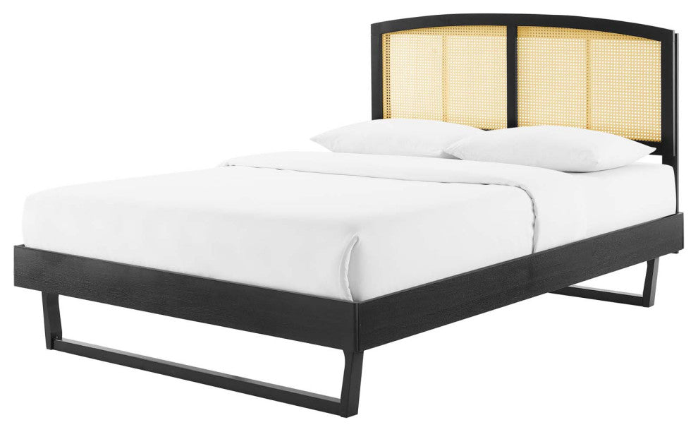 Platform Bed Frame, King Size, Wood, Black, Modern Mid-Century, Bedroom Master