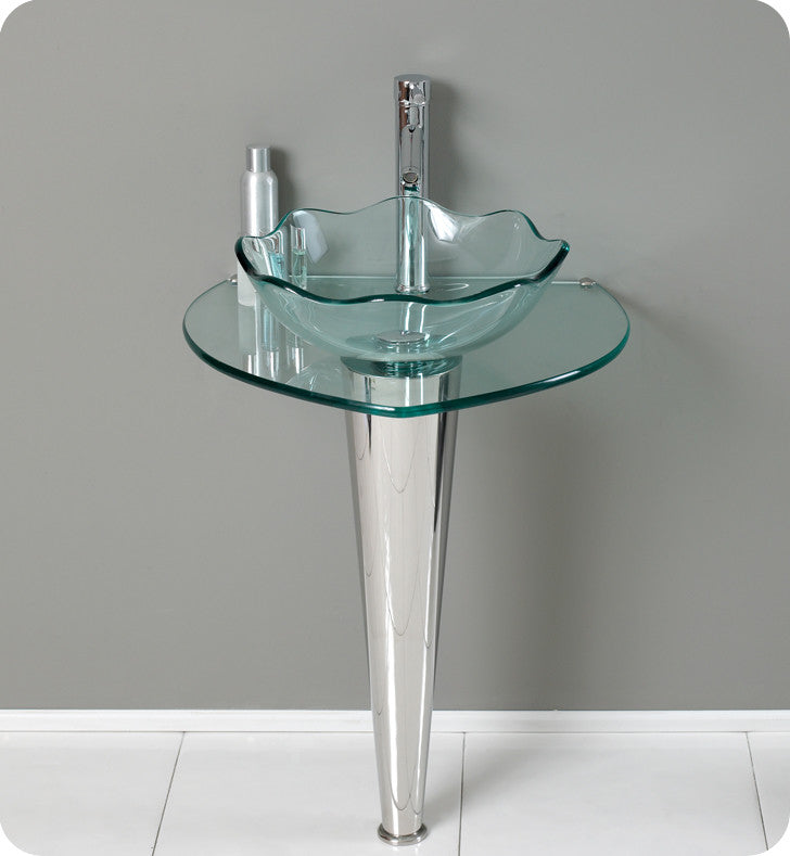 Netto Modern Glass Bathroom Vanity With Wavy Edge Vessel Sink, FFT9162CH