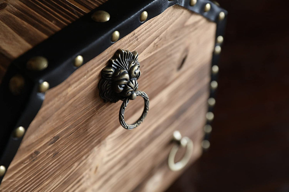Large Wooden Pirate Lockable Trunk with Lion Rings