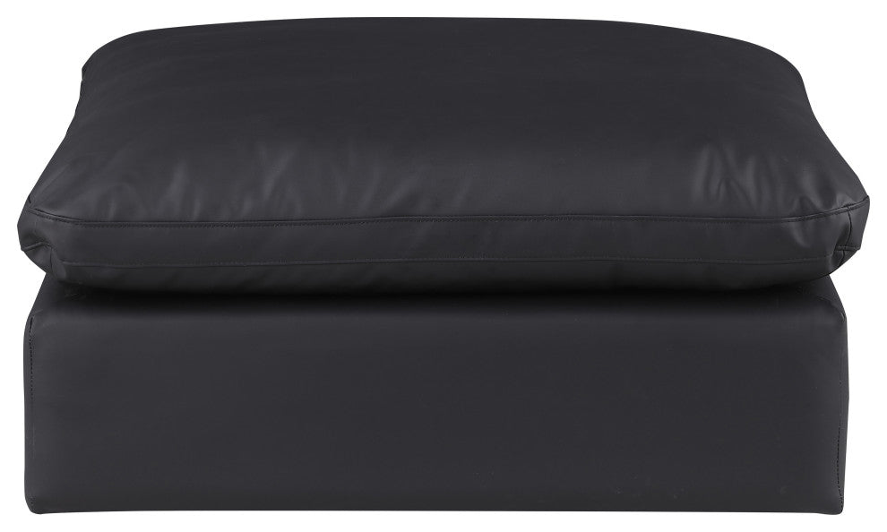 Comfy Beige Linen Textured Fabric Modular Chair, Black, Vegan Leather, Ottoman