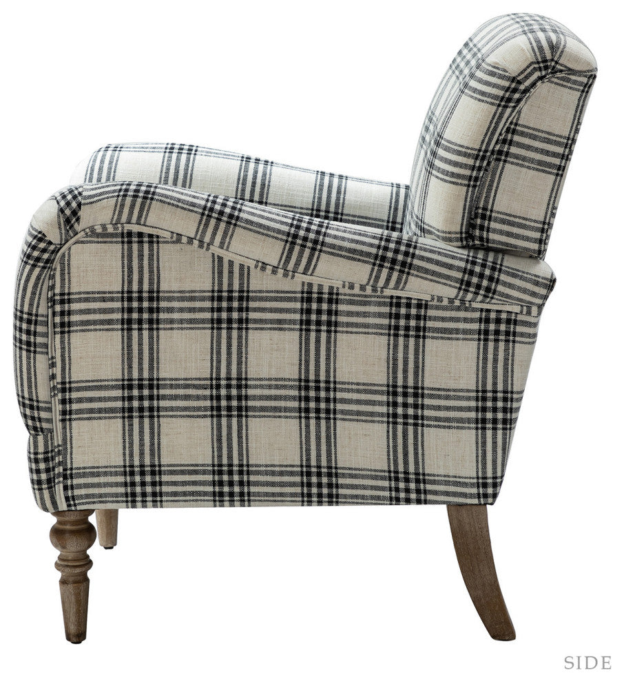 Upholstered Amchair With Plaid Pattern Set of 2, Black