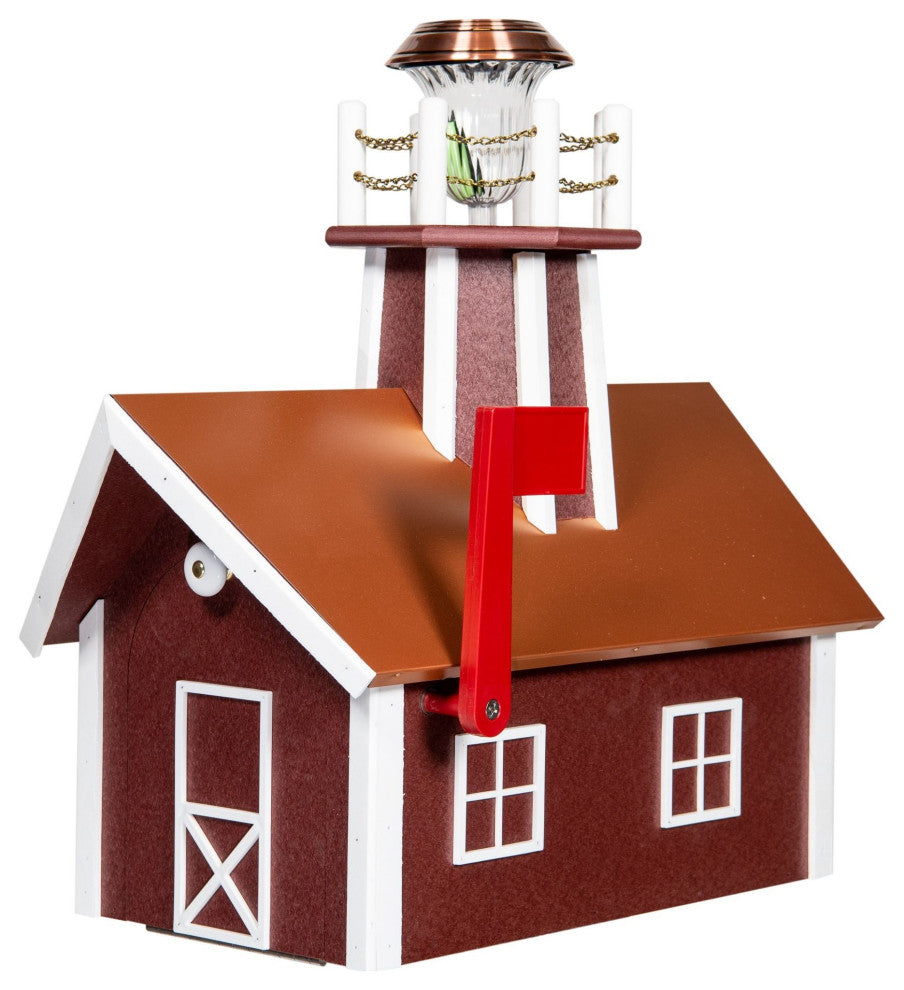 Deluxe Mailbox with Lighthouse, Cardinal Red & White, Penny Copper Roof