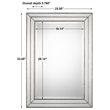 Metallic Silver Finish Featuring Grooved Texture And Mirror Inlays. Mirror
