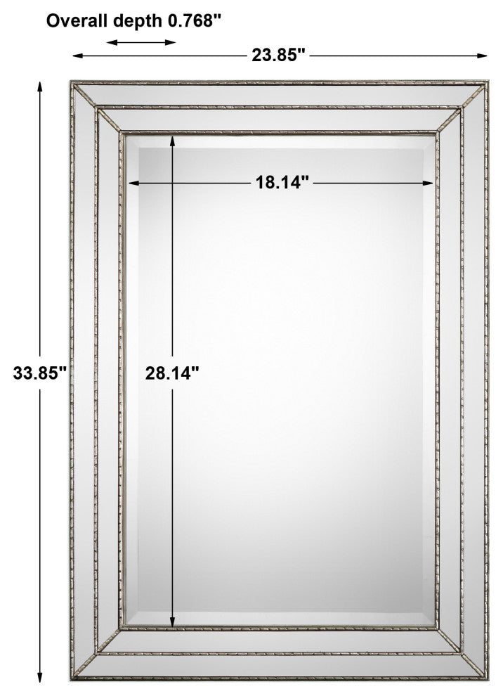 Metallic Silver Finish Featuring Grooved Texture And Mirror Inlays. Mirror