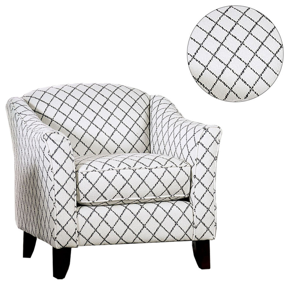 Linen-Like Fabric Chair with Diamond Pattern Design, Ivory