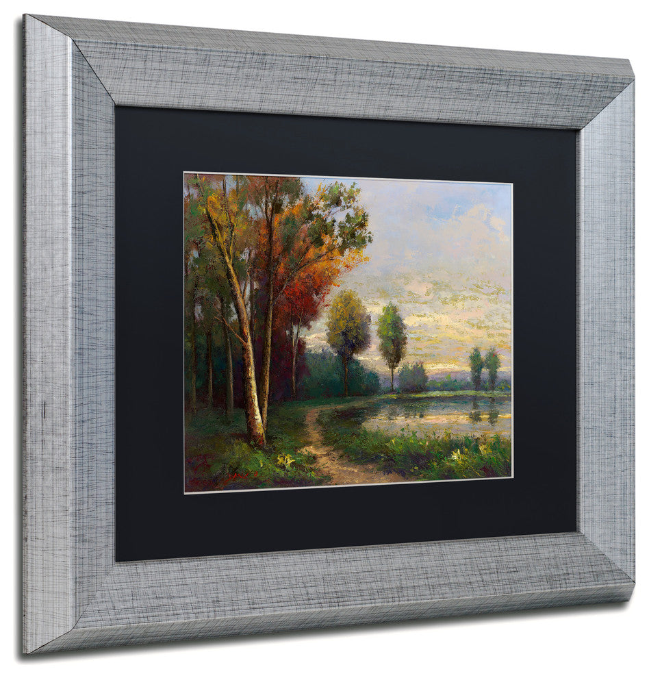 Daniel Moises 'Landscape with a Lake' Art, Silver Frame, 11"x14", Black Matte