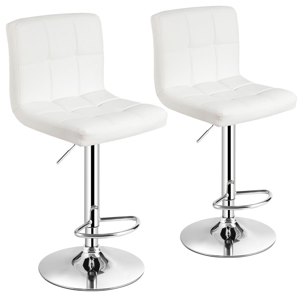 Costway Set Of 2 Bar Stools PU Leather Adjustable Barstool Swivel White