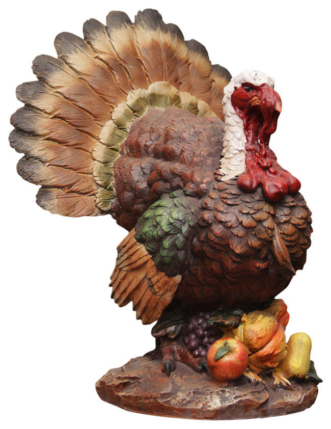 10" Autumn Thanksgiving Turkey Table Top Decoration With Bountiful Harvest