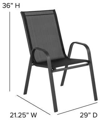 Brazos 7 Pc Outdoor Dining Set 55" Table, 6 Stack Chairs, Black