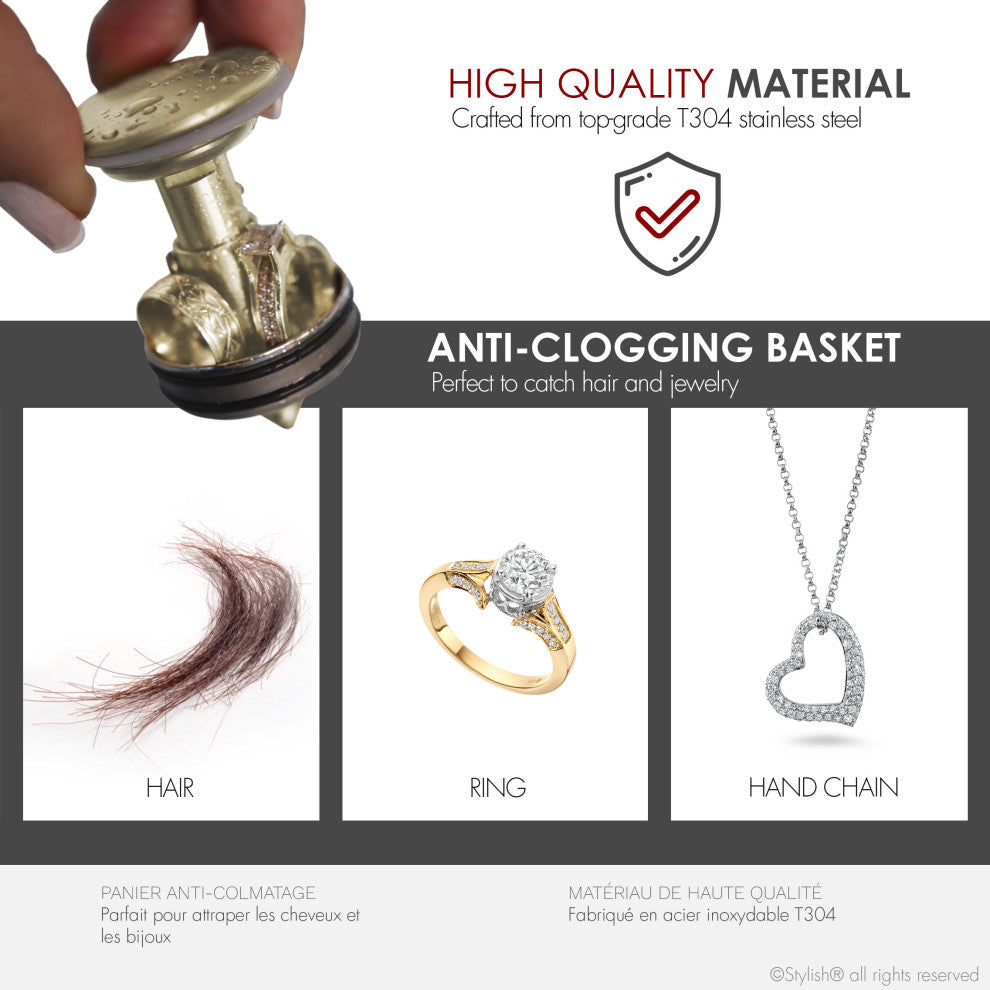 STYLISH Brushed Gold Standard Pop-Up Vessel Sink Drain with Overflow D-703G