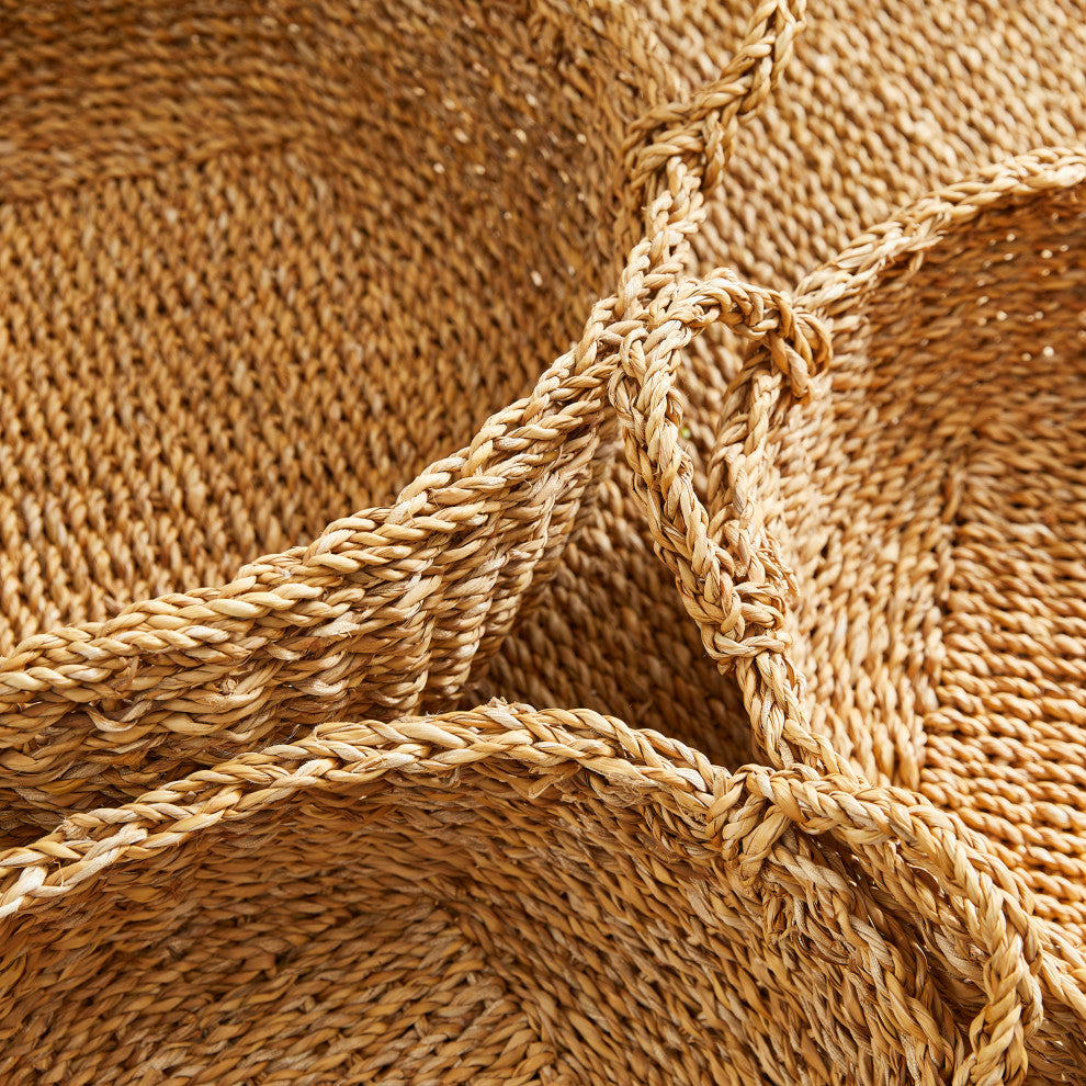 Set of 3 Woven  Sea Grass Shallow Storage Baskets Round 20 18 16 in Natural Spa