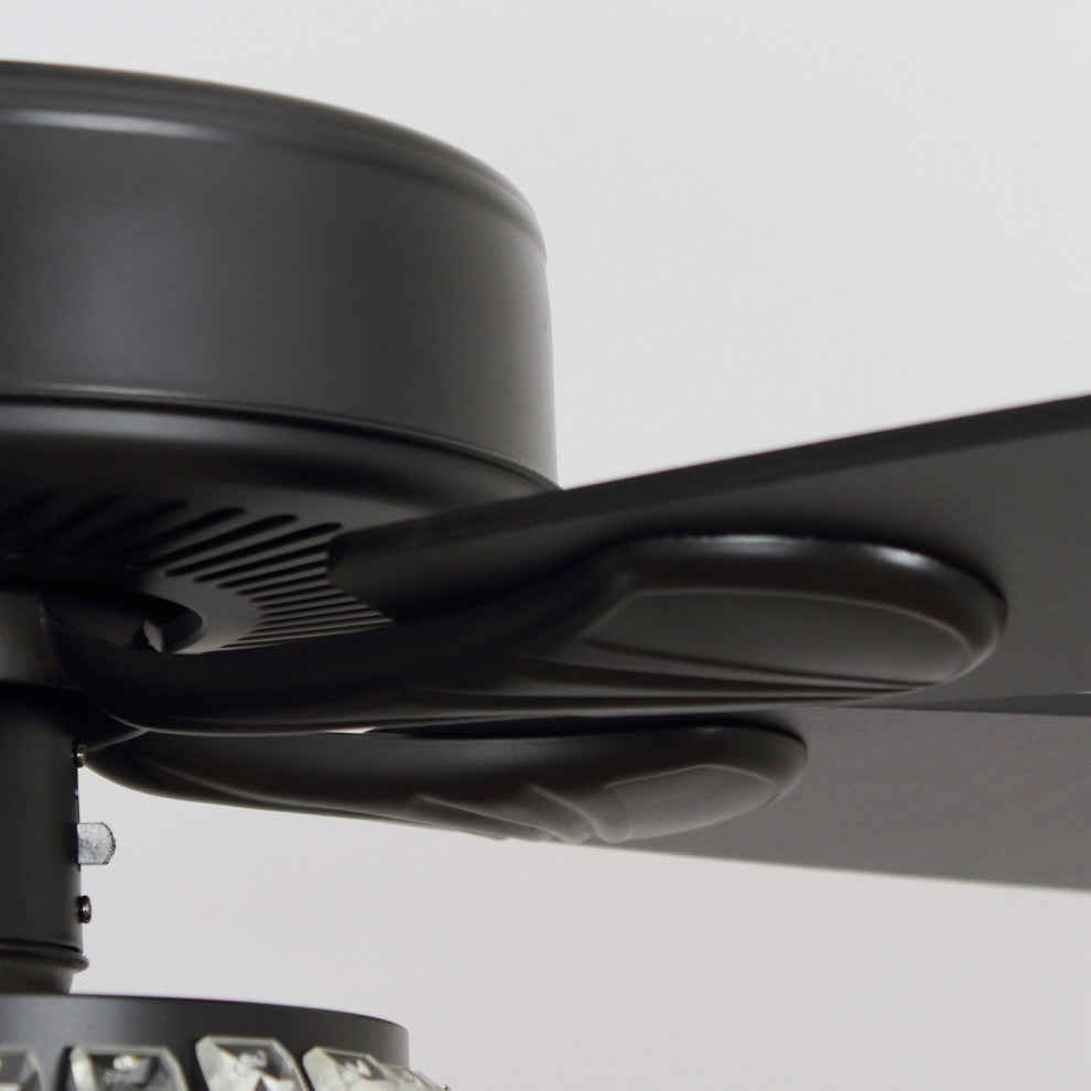 Modern Crystal Ceiling Fan With Lights and Remote Control, 5 Blades, Matte Black