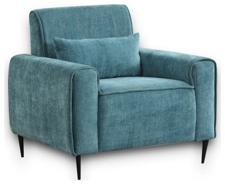 Valentina Chenille Chair, Metal Legs, Throw Pillow, Blue