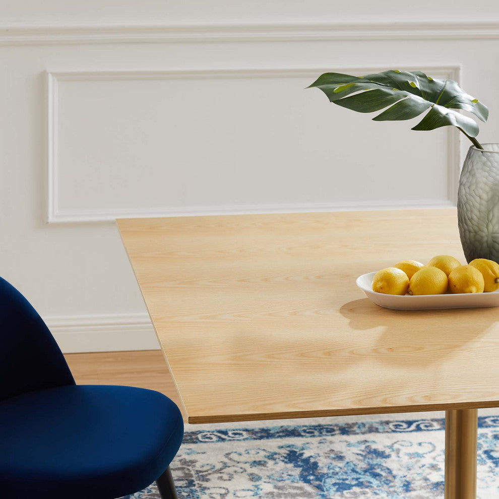 Dining Table, Square, Wood, Gold Brown Natural, Modern, Cafe Bistro Restaurant