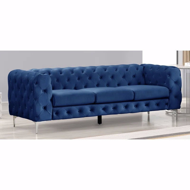 Rebekah 2 Piece Velvet Standard Foam Living Room Set Sofa+Chair, Royal Blue Velvet