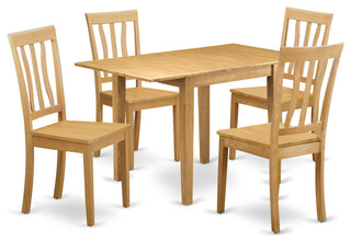 Wooden Dining Set 5 Pc- 4 Chairs, Table, Oak Finish Solid Wood Structure.