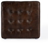 Leon Button Tufted Leather Ottoman