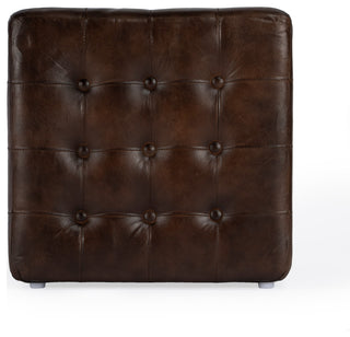 Leon Button Tufted Leather Ottoman