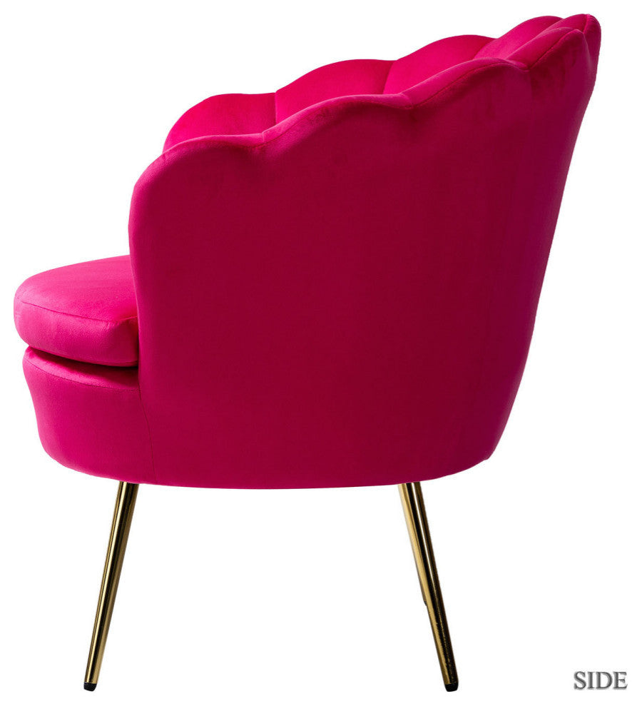Upholstered Accent Barrel Chair With Tufted Back, Fushia