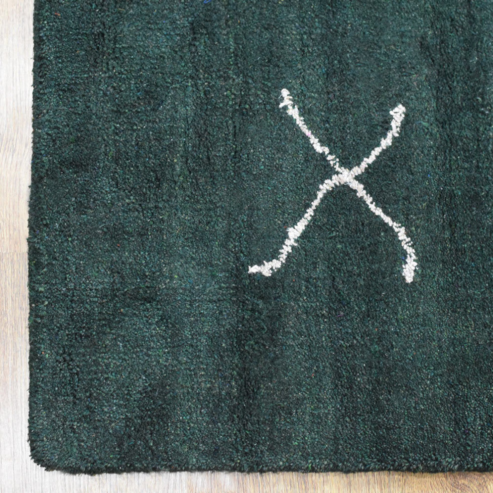 HAND KNOTTED LOOM SILK AREA RUGS-6'x9',Rectangle,Dark Green White,Contemporary