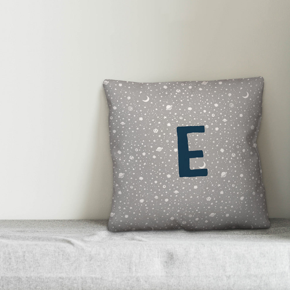 Monogram E Space Doodle 16x16 Spun Poly Pillow